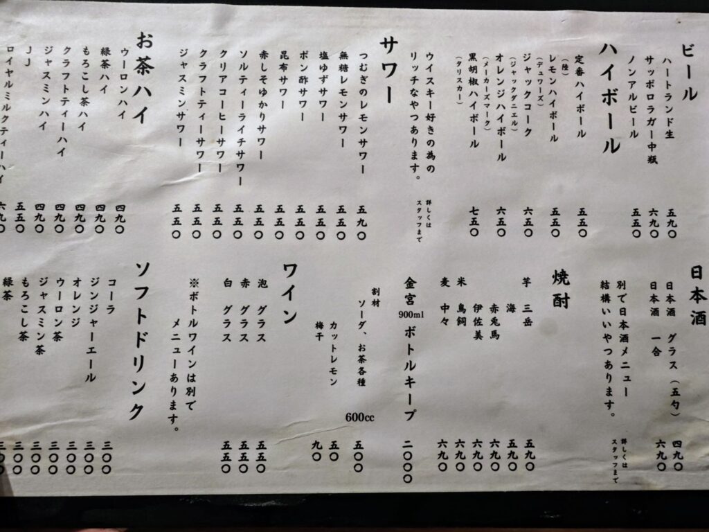 新小岩「和ピッツェリア~つむぎ~」のメニュー表